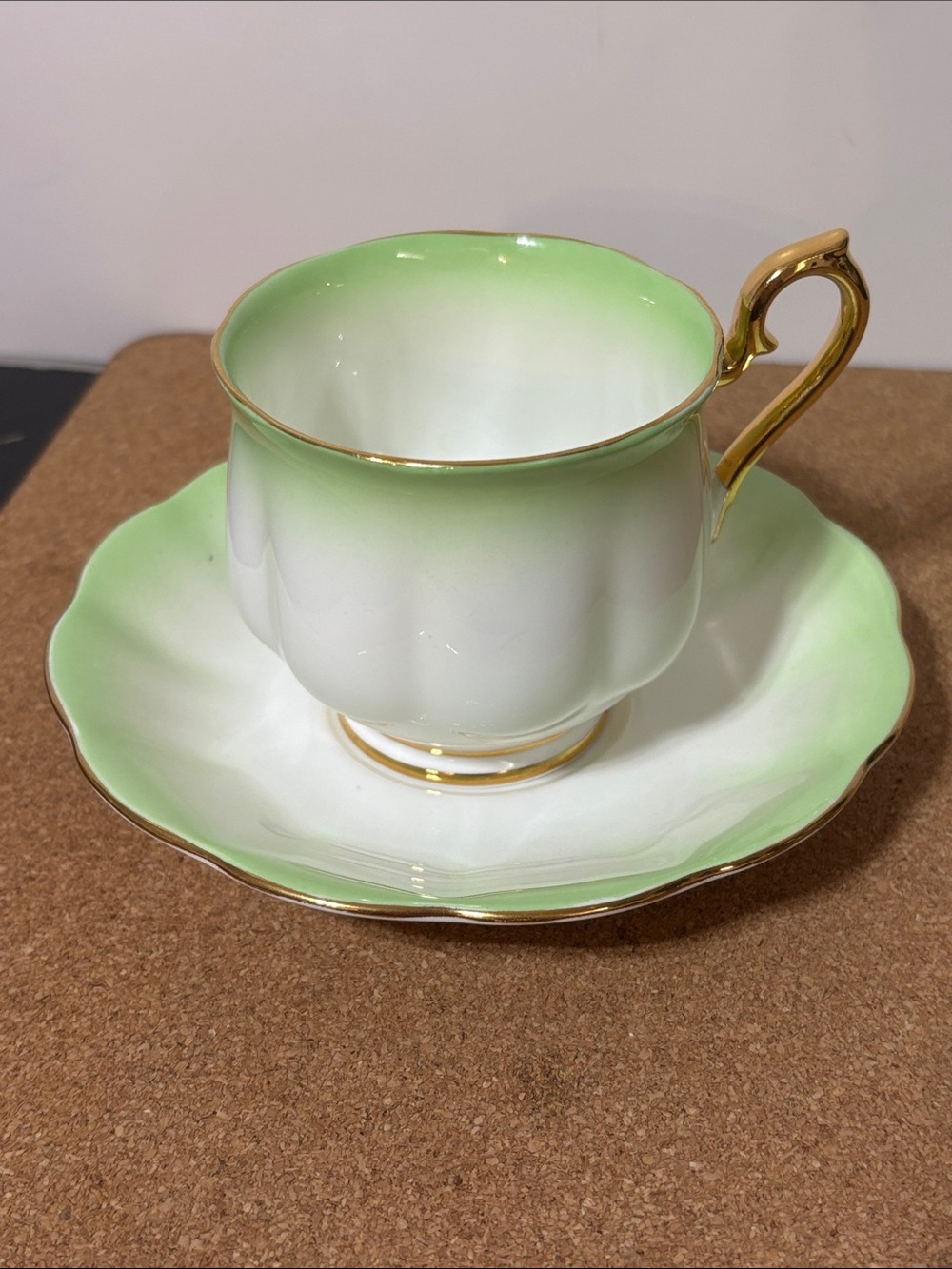 Royal Albert Rainbow Elegant Green Ombre Porcelain Teacup Saucer Gold Trim